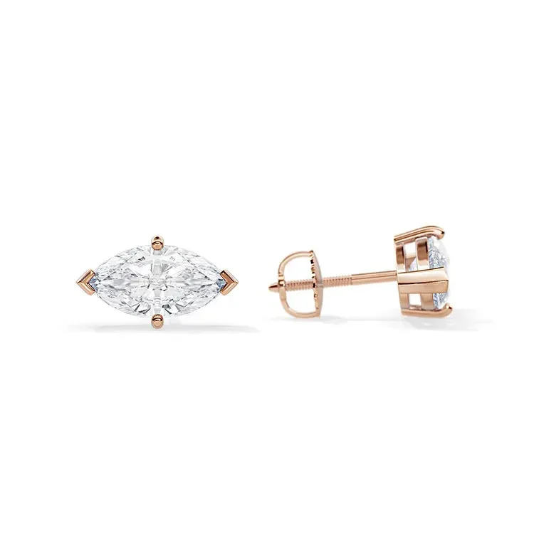 9ct Gold Marquise Cut Moissanite Studs 1.0ct - Image 3