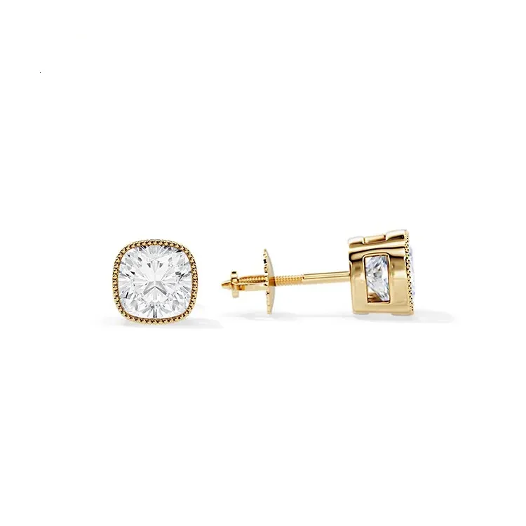 9ct Moissanite 1.0ct Cushion Solitaire Tube Set Stud Earrings