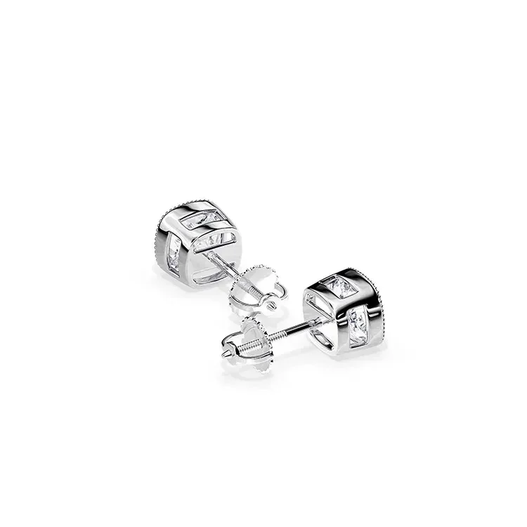 9ct Moissanite 1.0ct Cushion Solitaire Tube Set Stud Earrings - Image 5