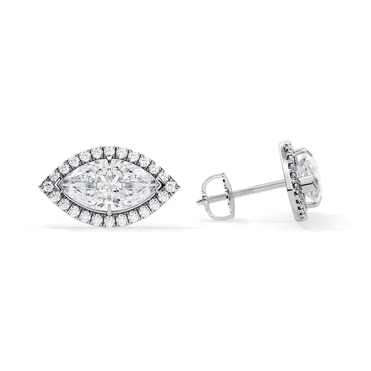 9ct Moissanite 1.0ct Marquise Halo Set Earrings - Image 2
