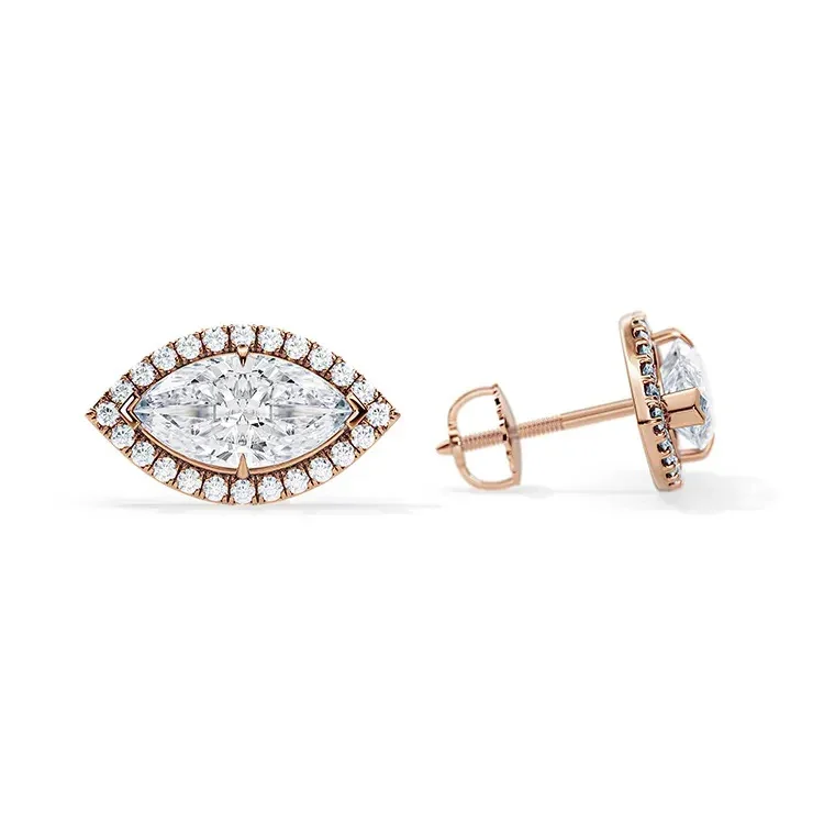 9ct Moissanite 1.0ct Marquise Halo Set Earrings - Image 6