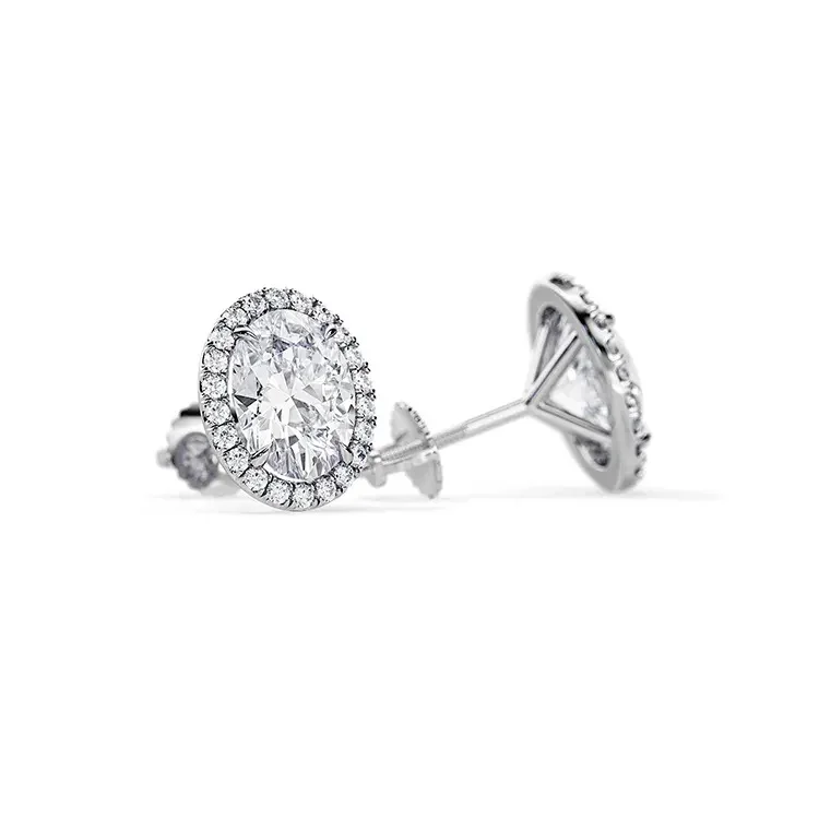9ct Moissanite 1.0ct Oval Halo Set Earrings - Image 2