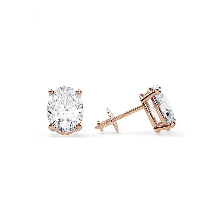 9ct Moissanite 1.0ct Oval Solitaire 4-Claw Stud Earrings - Image 3