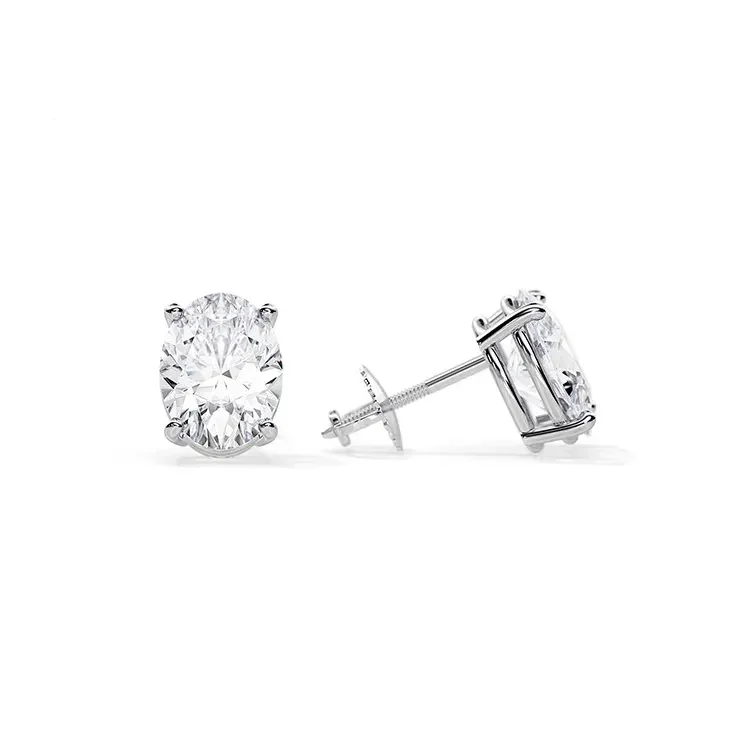9ct Moissanite 1.0ct Oval Solitaire 4-Claw Stud Earrings - Image 4