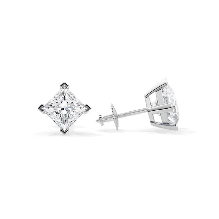 9ct Moissanite 1.0ct Princess Solitaire 4-Claw Stud Earrings - Image 2