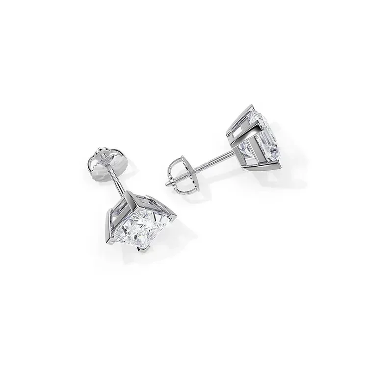 9ct Moissanite 1.0ct Princess Solitaire 4-Claw Stud Earrings - Image 3