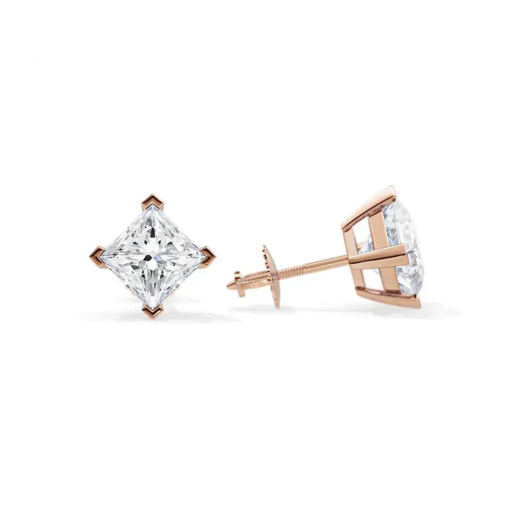 9ct Moissanite 1.0ct Princess Solitaire 4-Claw Stud Earrings - Image 4