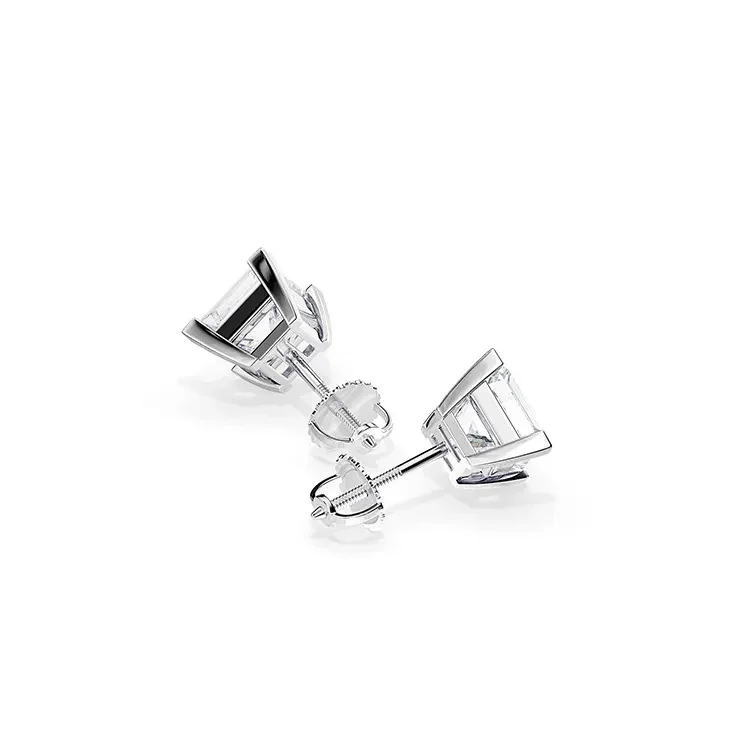 9ct Moissanite 1.0ct Princess Solitaire 4-Claw Stud Earrings - Image 5