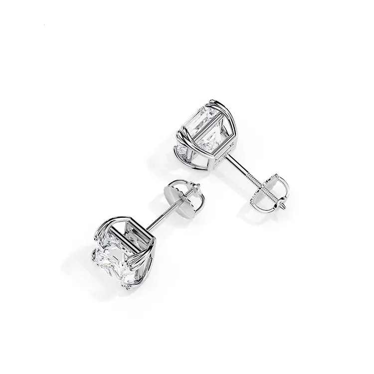 9ct Moissanite 1.0ct Princess Solitaire Double Claw Stud Earrings - Image 2