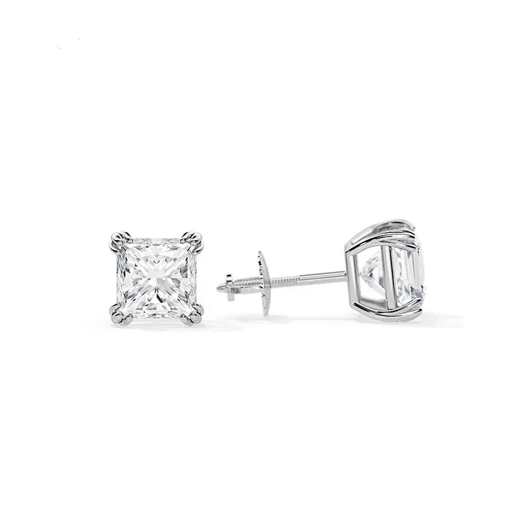 9ct Moissanite 1.0ct Princess Solitaire Double Claw Stud Earrings - Image 3