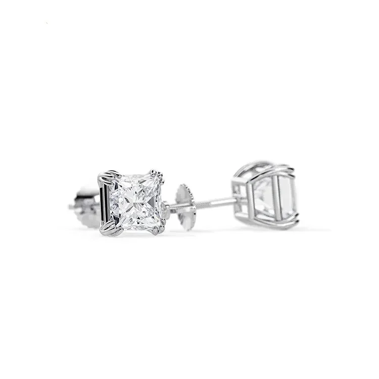 9ct Moissanite 1.0ct Princess Solitaire Double Claw Stud Earrings - Image 5