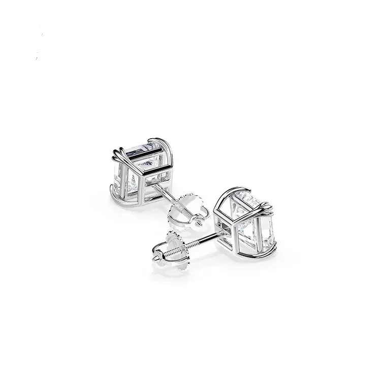 9ct Moissanite 1.0ct Princess Solitaire Double Claw Stud Earrings - Image 6