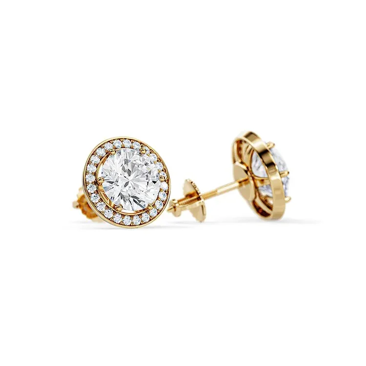 9ct Moissanite 1.0ct Round Halo Set Earrings - Image 3