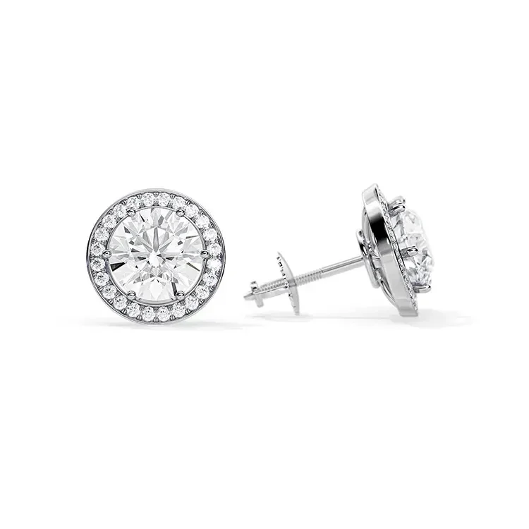 9ct Moissanite 1.0ct Round Halo Set Earrings - Image 4