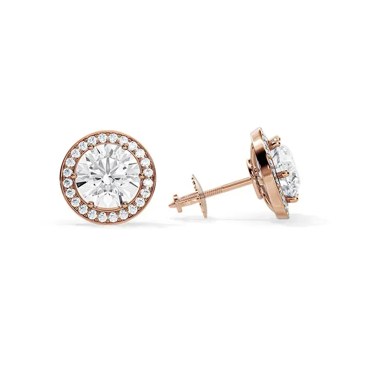 9ct Moissanite 1.0ct Round Halo Set Earrings - Image 6