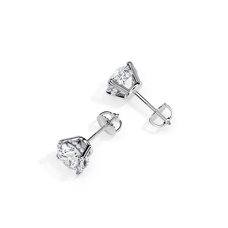 9ct Moissanite 1.0ct Round Hidden Halo Solitaire 4-Claw Stud Earrings - Image 3