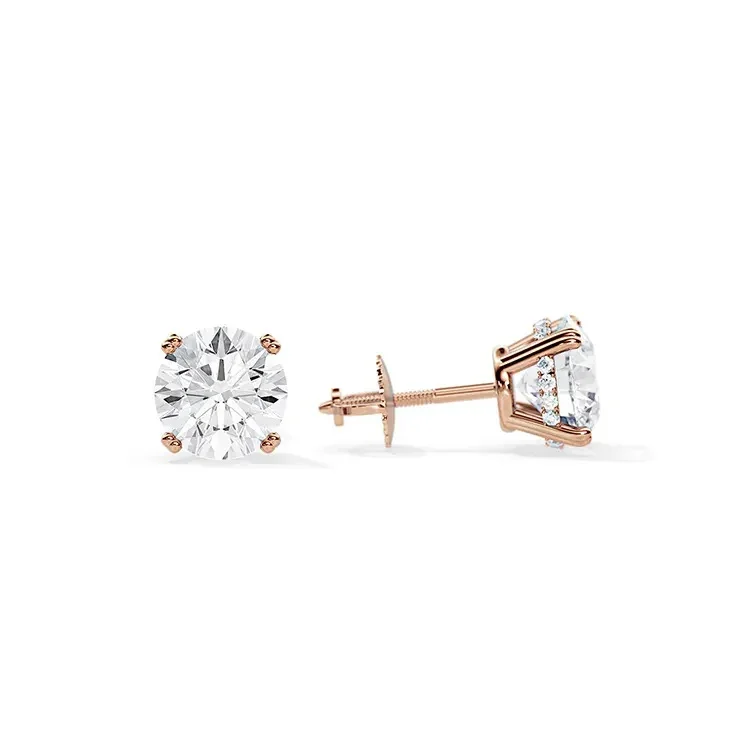 9ct Moissanite 1.0ct Round Hidden Halo Solitaire 4-Claw Stud Earrings - Image 4