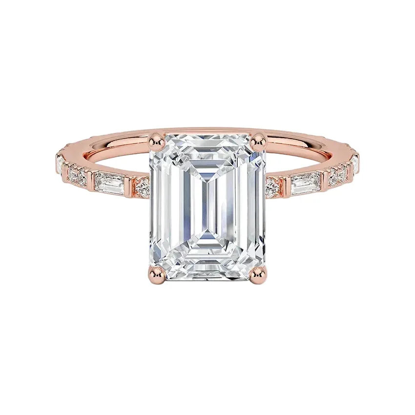 Emerald-Cut Engagement Ring with Baguette and Round Pavé Band | ApolloGem Cape Town - Image 4
