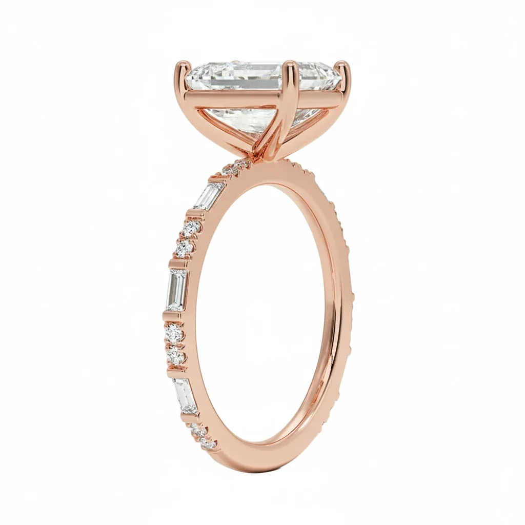 Emerald-Cut Engagement Ring with Baguette and Round Pavé Band | ApolloGem Cape Town - Image 5