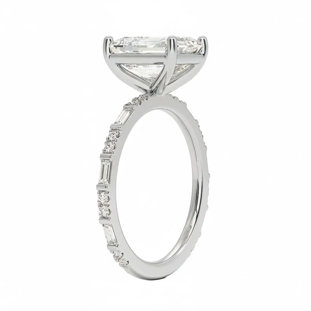 Emerald-Cut Engagement Ring with Baguette and Round Pavé Band | ApolloGem Cape Town - Image 8