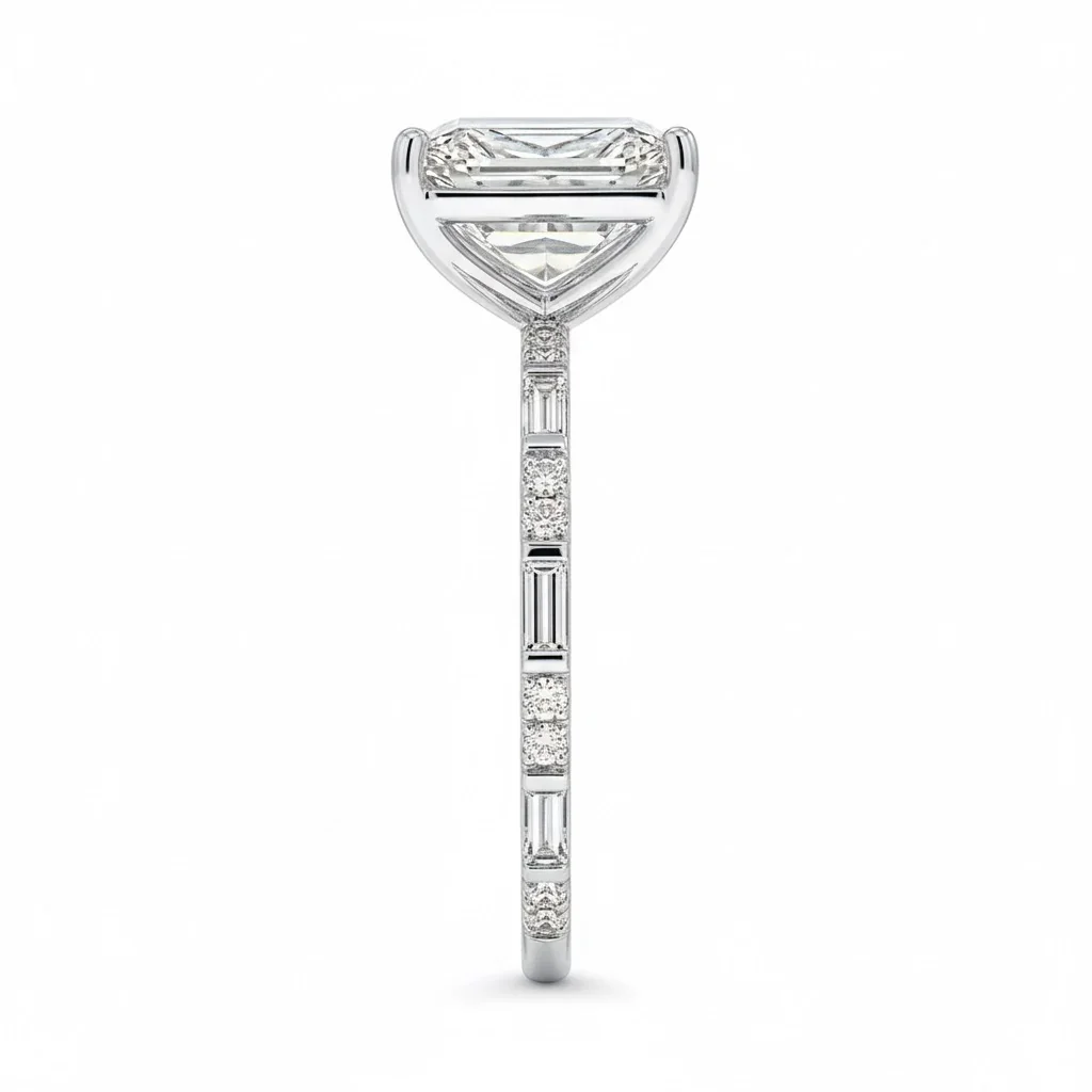 Emerald-Cut Engagement Ring with Baguette and Round Pavé Band | ApolloGem Cape Town - Image 9
