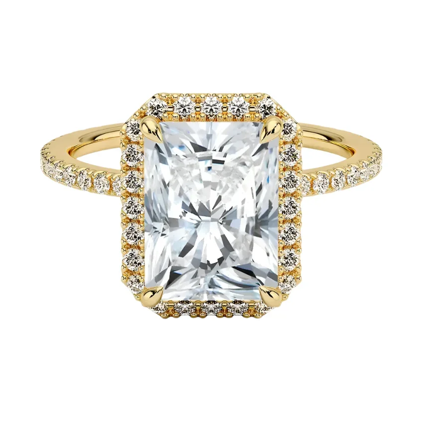 Radiant-Cut Halo Moissanite Engagement Ring with Pave