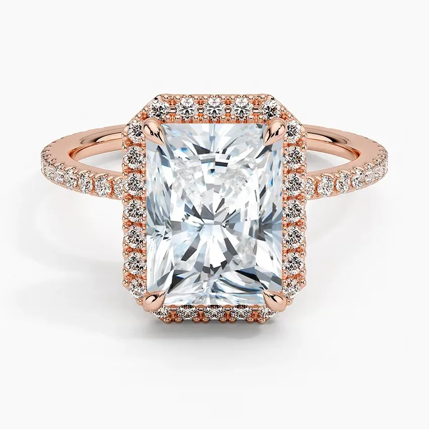 Radiant-Cut Halo Moissanite Engagement Ring with Pave - Image 3