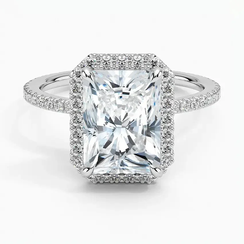Radiant-Cut Halo Moissanite Engagement Ring with Pave - Image 5