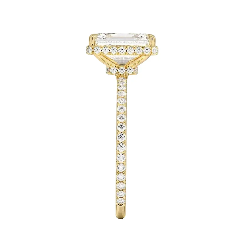 Emerald Cut Moissanite Solitaire Engagement Ring With Hidden Double Halo and Pave set Band | ApolloGem Cape Town - Image 3
