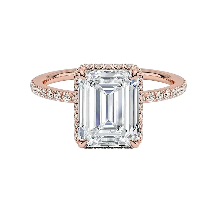 Emerald Cut Moissanite Solitaire Engagement Ring With Hidden Double Halo and Pave set Band | ApolloGem Cape Town - Image 7