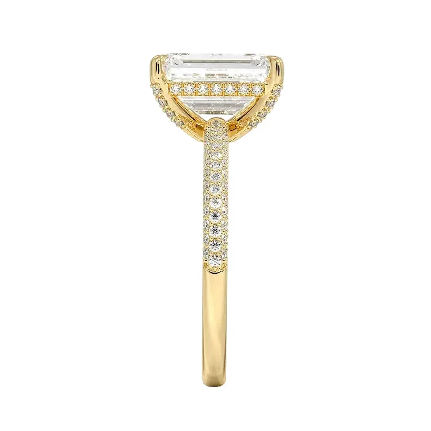 Emerald Cut Moissanite Ring with Three-Row Micro-Pave Band Hidden Halo and Encrusted claws | ApolloGem Cape Town - Image 3