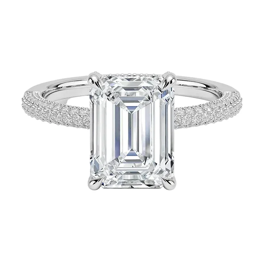 Emerald Cut Moissanite Ring with Three-Row Micro-Pave Band Hidden Halo and Encrusted claws | ApolloGem Cape Town - Image 7
