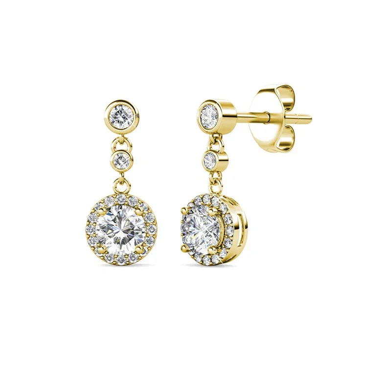 Gold Moissanite Earrings Round Shape 4-Claw 3-Stone Studs - Image 3