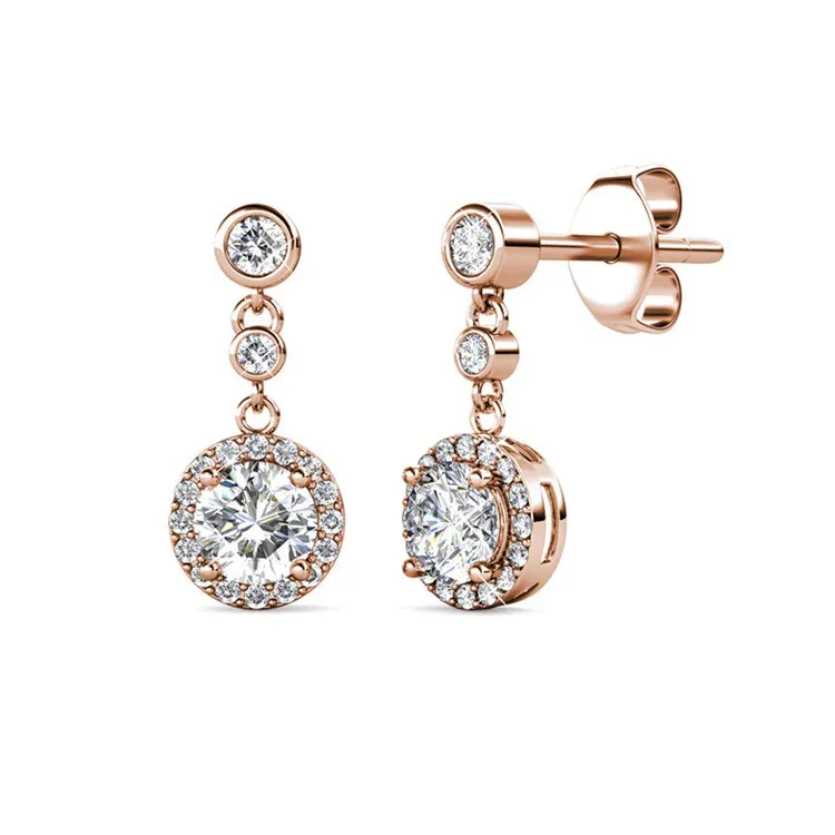 Gold Moissanite Earrings Round Shape 4-Claw 3-Stone Studs - Image 4