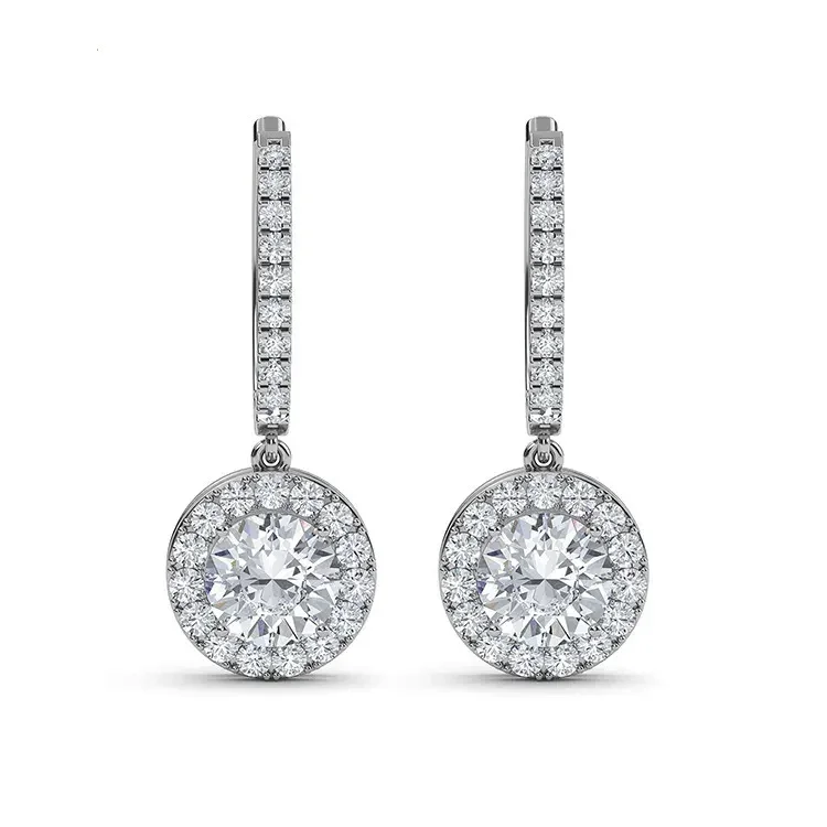 Gold Moissanite Earrings Round Shape 4-Claw Halo Stone Studs - Image 4