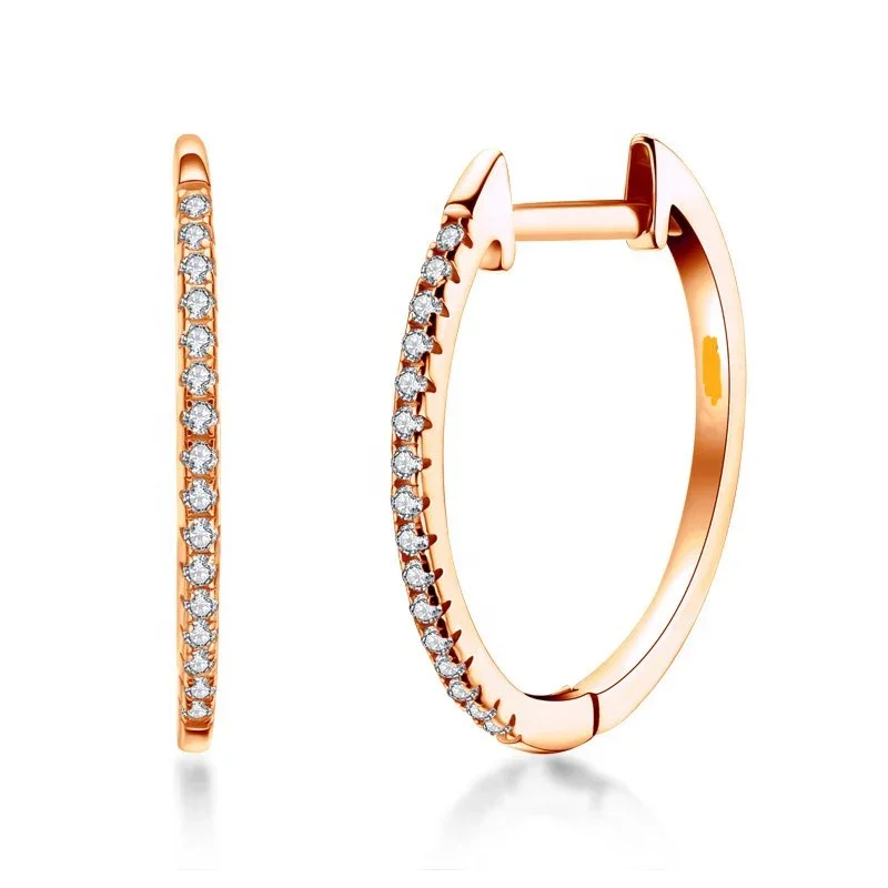 Gold Moissanite Half Eternity Hoop Earrings Round Stone - Image 3