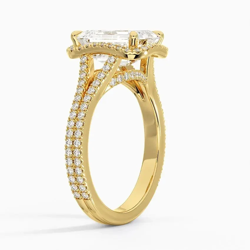 Halo Emerald-Cut Engagement Ring a unique V-band with pavé - Image 2