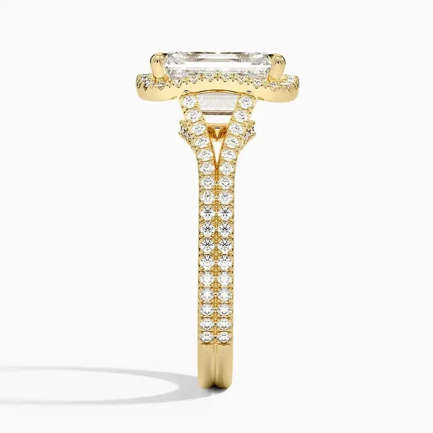 Halo Emerald-Cut Engagement Ring a unique V-band with pavé - Image 4