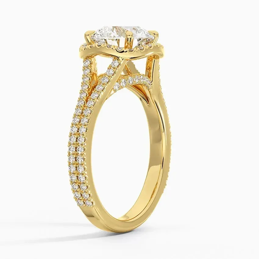 Halo Round-Cut Engagement Ring with Unique V-Band and Pavé - Image 2