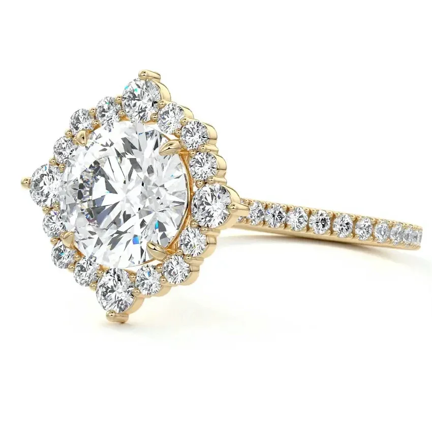 Halo Round-Cut Engagement Ring with Pavé - Image 2