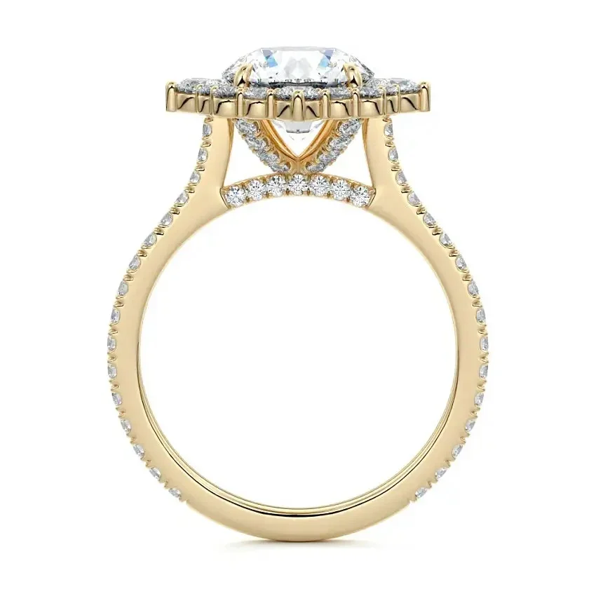 Halo Round-Cut Engagement Ring with Pavé - Image 3