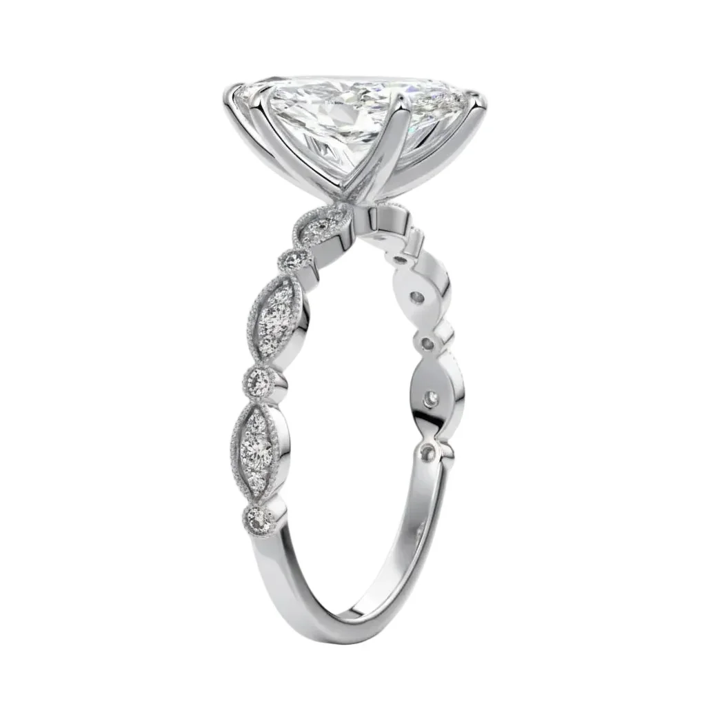 Marquise Cut Engagement Ring with Half Eternity Fancy Set Band | ApolloGem Cape Town - Image 5