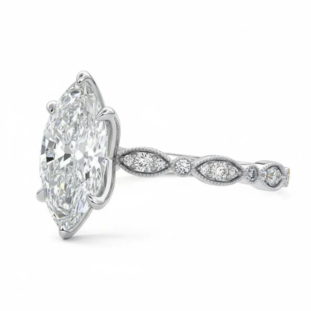 Marquise Cut Engagement Ring with Half Eternity Fancy Set Band | ApolloGem Cape Town - Image 6