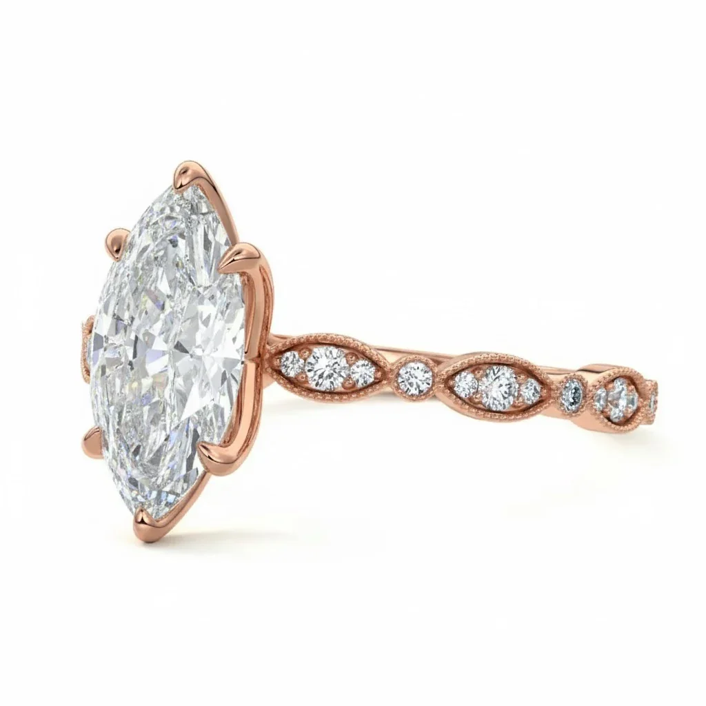 Marquise Cut Engagement Ring with Half Eternity Fancy Set Band | ApolloGem Cape Town - Image 8