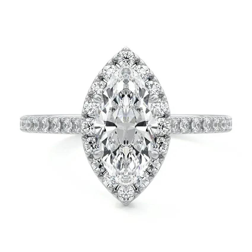 Marquise-Cut Halo Moissanite Engagement Ring with Pave - Image 3