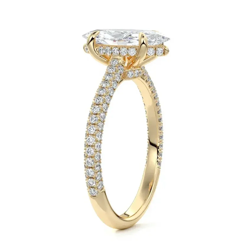 Marquise Cut Moissanite Diamond Ring with Three-Row Micro-Pave Band Hidden Double Halo | ApolloGem Cape Town - Image 2