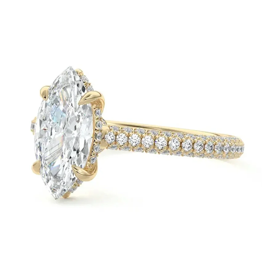Marquise Cut Moissanite Diamond Ring with Three-Row Micro-Pave Band Hidden Double Halo | ApolloGem Cape Town - Image 3