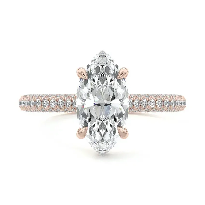 Marquise Cut Moissanite Diamond Ring with Three-Row Micro-Pave Band Hidden Double Halo | ApolloGem Cape Town - Image 4