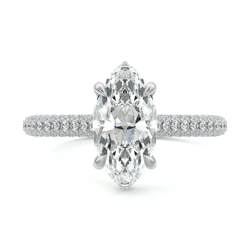 Marquise Cut Moissanite Diamond Ring with Three-Row Micro-Pave Band Hidden Double Halo | ApolloGem Cape Town - Image 7