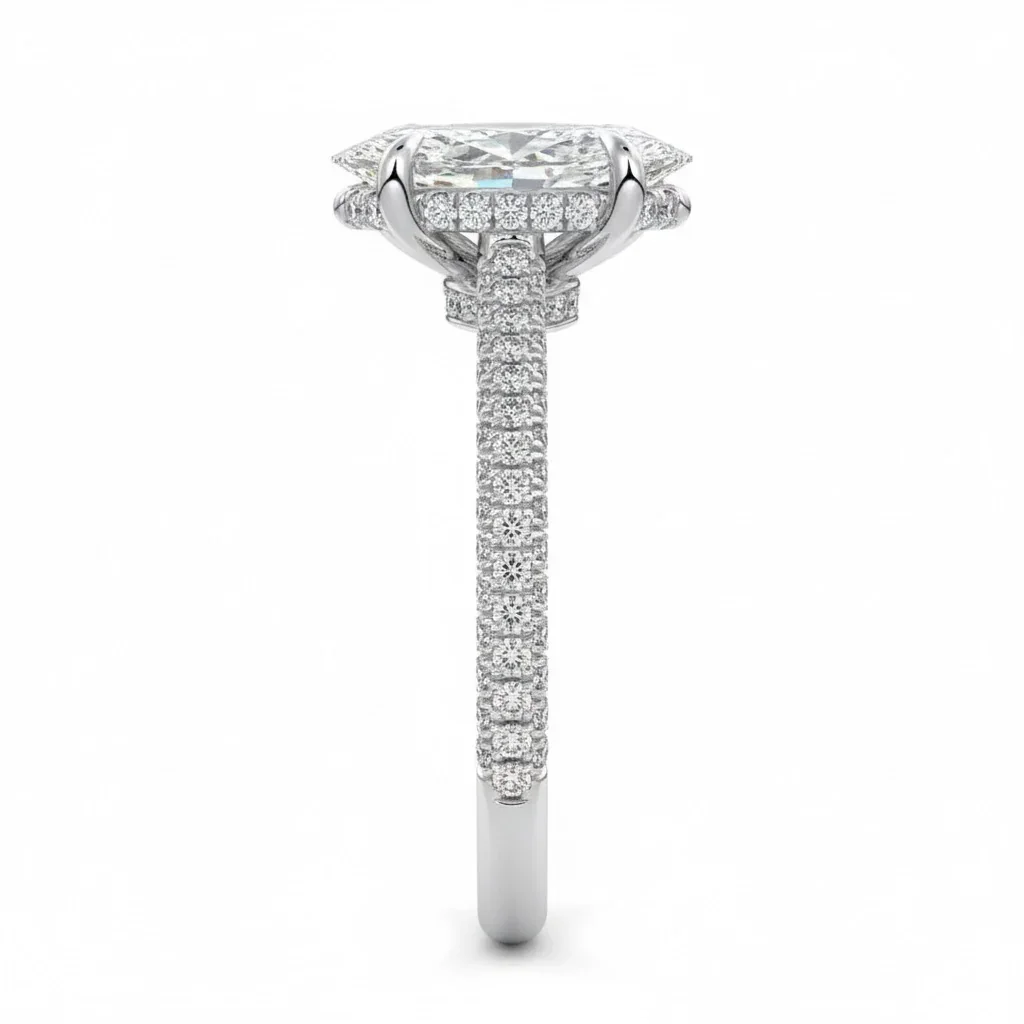 Marquise Cut Moissanite Diamond Ring with Three-Row Micro-Pave Band Hidden Double Halo | ApolloGem Cape Town - Image 9